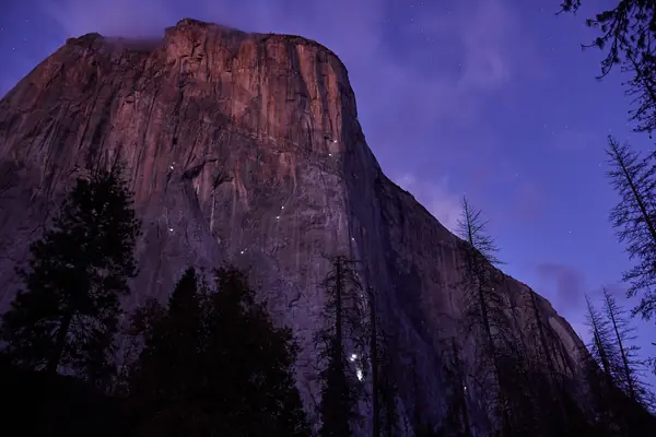 El Capitan at night, with the lights of climbers spending the night on the wall, 2017 (not Honnold)