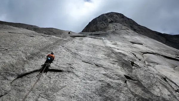 A roped climber on El Capitan’s lower slabs, May 6, 2016 (not Honnold)