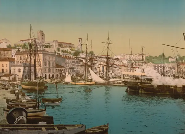 The harbor at Cannes, a Photochrom print of the 1890s