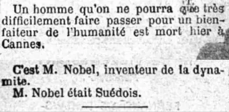 The French death notice of 1888, attributed to Le Figaro (not the “merchant of death” obituary, of which no copy has been found)