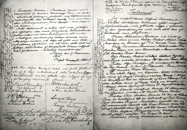 Alfred Nobel’s will, signed in Paris on November 27, 1895