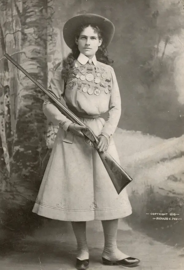 “Annie Oakley – famous rifle shot and holder of the Police Gazette championship medal,” 1899