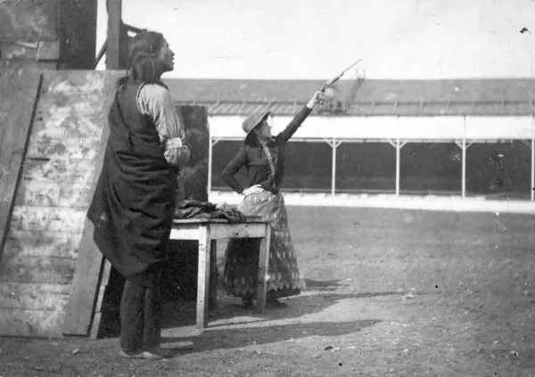 Annie Oakley shooting at Buffalo Bill’s Wild West, Earl’s Court, London, 1892