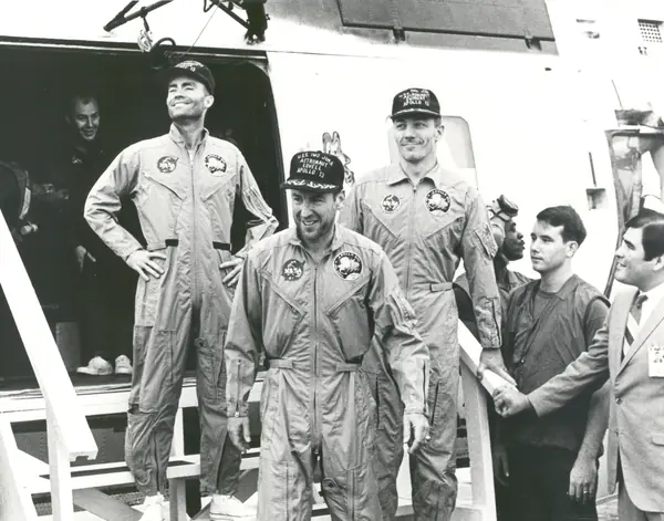 Apollo 13 Astronauts on the U.S.S. Iwo Jima - GPN-2002-000054