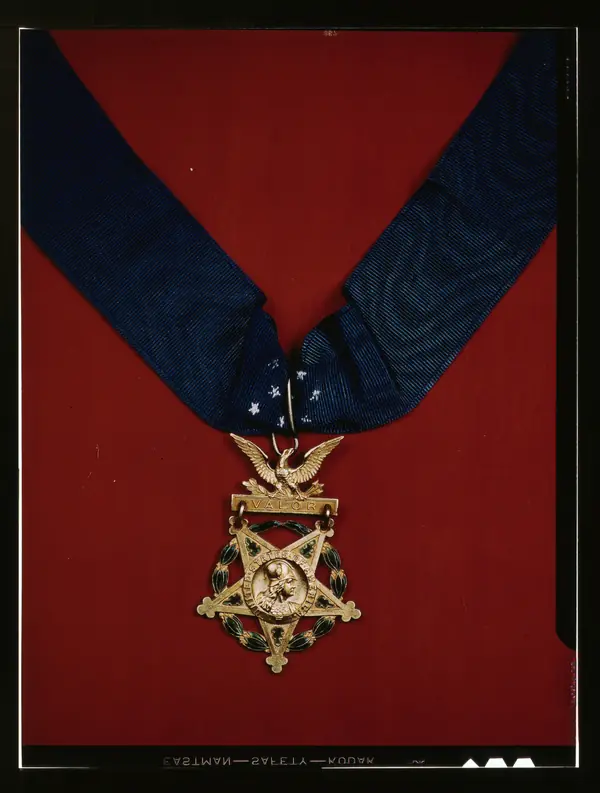 A US Army Medal of Honor with neck band, photographed 1941–45