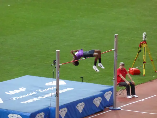 Mutaz Barshim over the bar at the Paris meeting, Stade de France, July 4, 2015 (not Tokyo)
