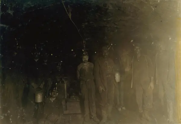 Drivers and trapper boys a mile from the entrance of the Turkey Knob Mine, Macdonald, West Virginia, photographed by Lewis Hine, October 1908 (not his mine)
