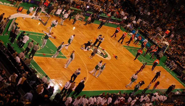 A Celtics–Warriors pregame shootaround at TD Garden, Boston, November 21, 2007 (cropped; not the Scallenge)