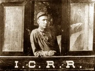 Casey Jones at the cab window of an Illinois Central engine, before 1900