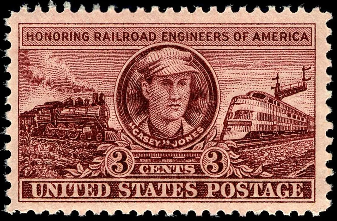 Casey Jones on the 3-cent “Honoring Railroad Engineers of America” stamp, 1950