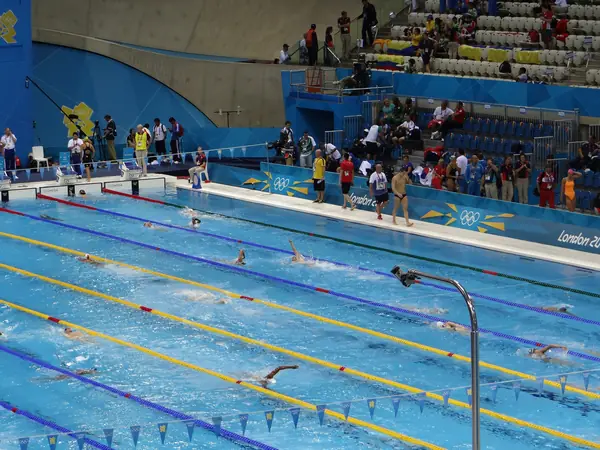 The pool of the London 2012 Aquatics Centre during the Games, August 1, 2012 (not the final)
