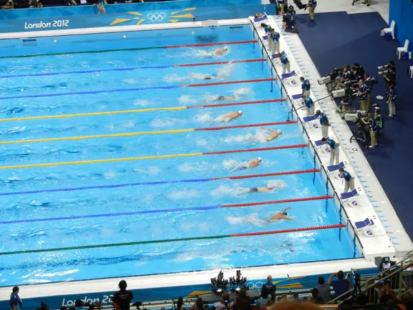 A 100-meter butterfly heat from above, London 2012 Aquatics Centre, August 2, 2012 (not the 200-meter final)
