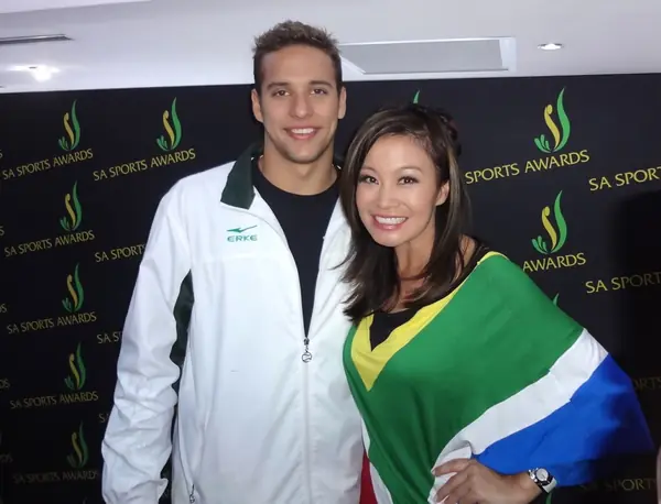 Chad le Clos with the presenter Jen Su, August 14, 2012, after the Games