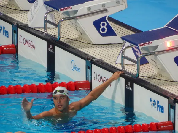 Chad le Clos in the pool after his 200-meter freestyle semifinal, World Championships, Kazan, August 3, 2015 (not the 2012 final)
