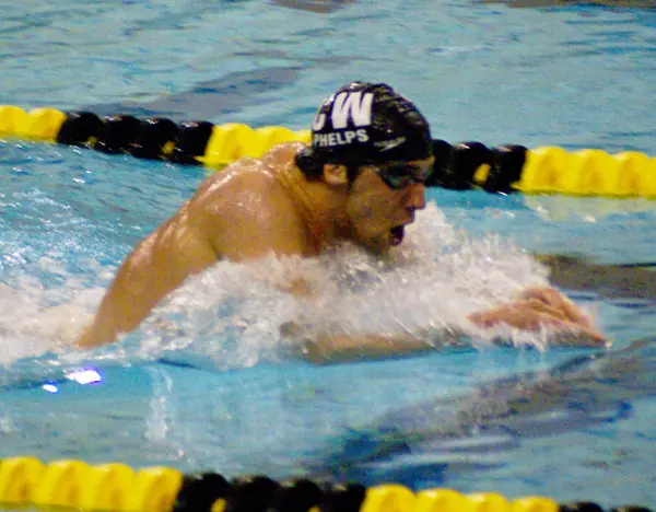 Michael Phelps in the 400-meter individual medley at the Missouri Grand Prix, February 16, 2008 (not the 2004 Olympics)