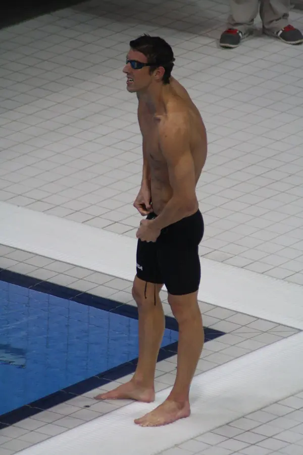 Michael Phelps on the pool deck, London 2012 Aquatics Centre, August 2, 2012