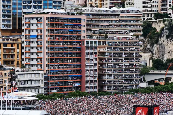 Balconies and stands over the track on race day of the Monaco Grand Prix, May 28, 2023