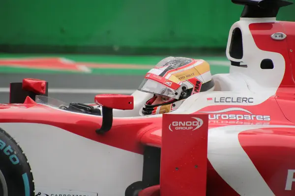 Charles Leclerc in the cockpit, helmet on, at Monza, September 2017 (not Baku)