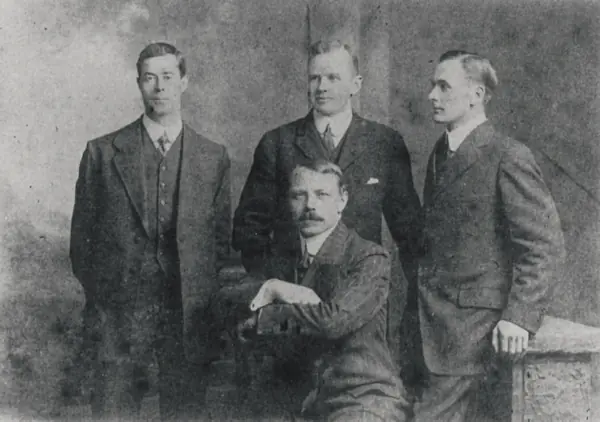 The Titanic’s four surviving officers, about May 1912: Lowe, Lightoller and Boxhall, with Pitman seated