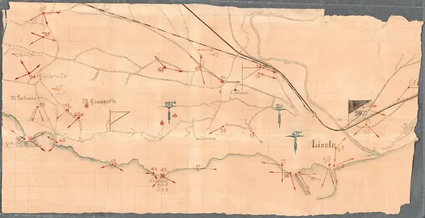 Manuscript planning map for the Allied landing near Licata, Sicily, on July 10, 1943. LOC 2016586526
