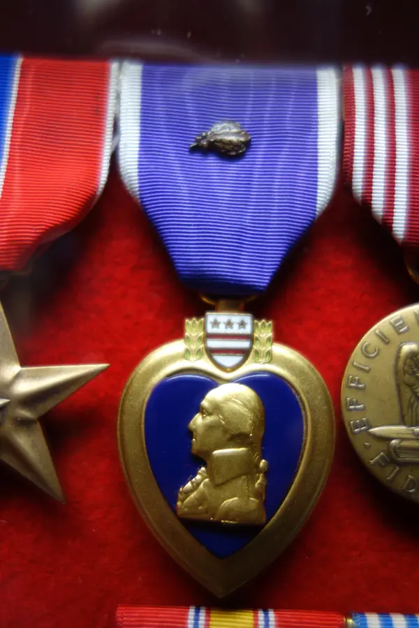 A Purple Heart medal at the Fort Devens Museum (not Chips’s own)