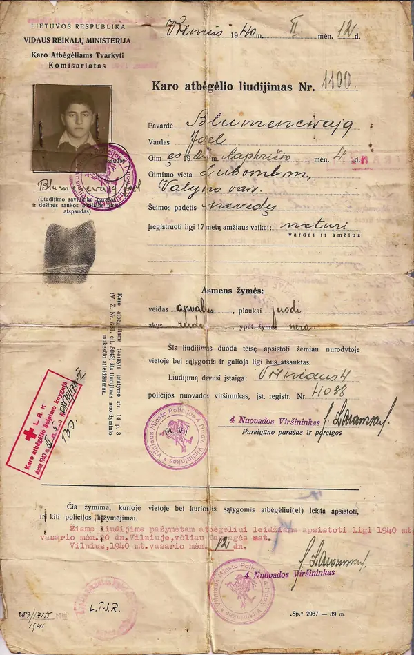 1940 Lithuanian emergency refugee travel document