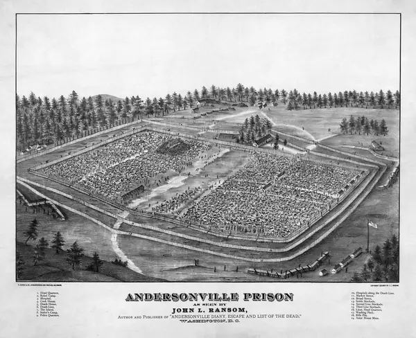 Andersonville Prison as seen by John L. Ransom, lithograph, 1882