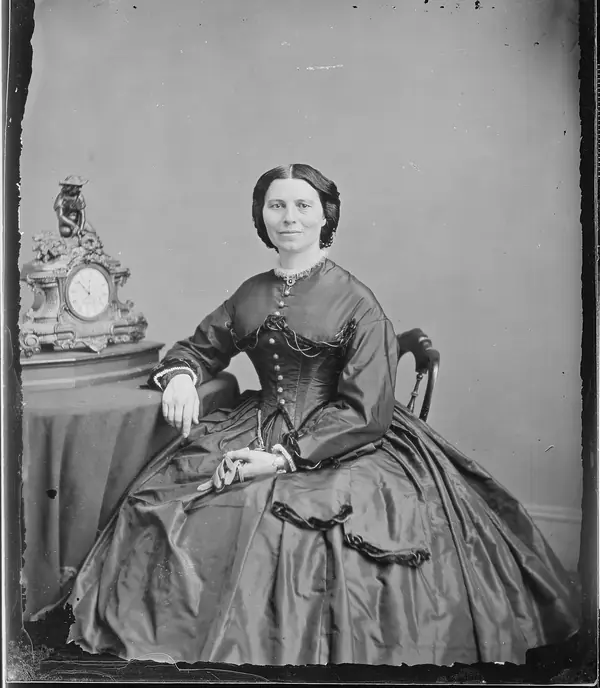 Clara Barton, Brady studio portrait, about 1860–65