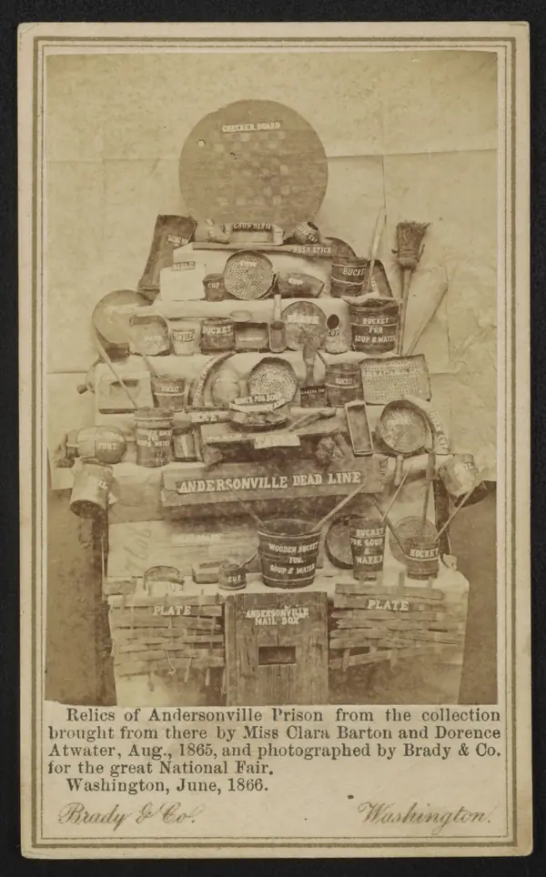 Relics of Andersonville Prison brought back by Clara Barton and Dorence Atwater in August 1865, photographed by Brady & Co., 1866