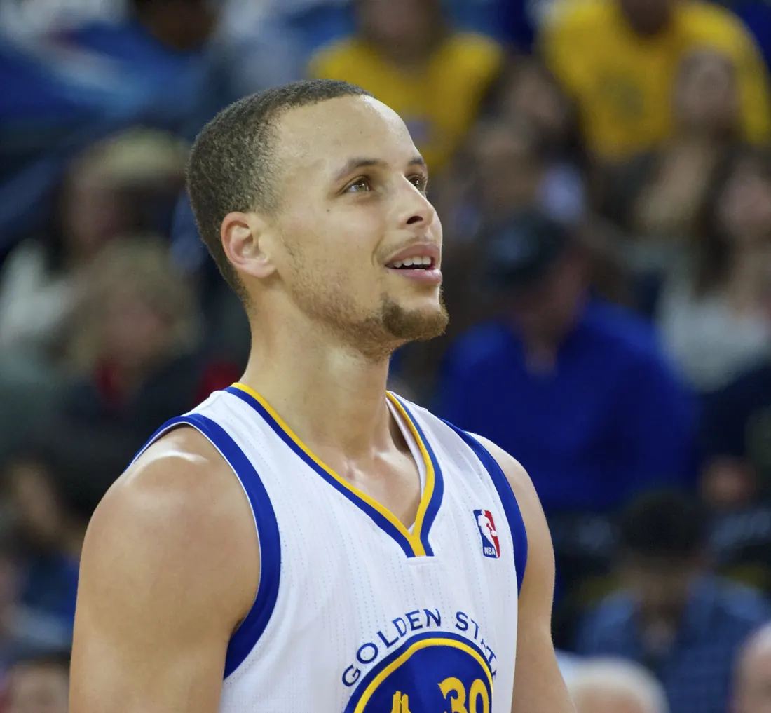 Stephen Curry at a Warriors game against the Jazz, Oracle Arena, Oakland, April 6, 2014 (not the 2018 meeting)