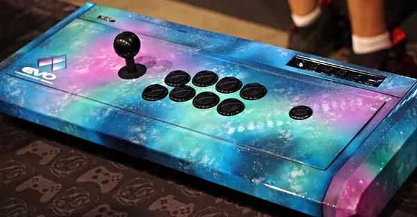 A fight stick at Evo 2016, Las Vegas, July 15, 2016 (not Umehara’s)