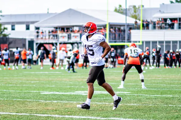 No. 15, Damon Sheehy-Guiseppi’s number, walking at Browns training camp, Berea, Ohio, August 10, 2019 (not his spring tryout)