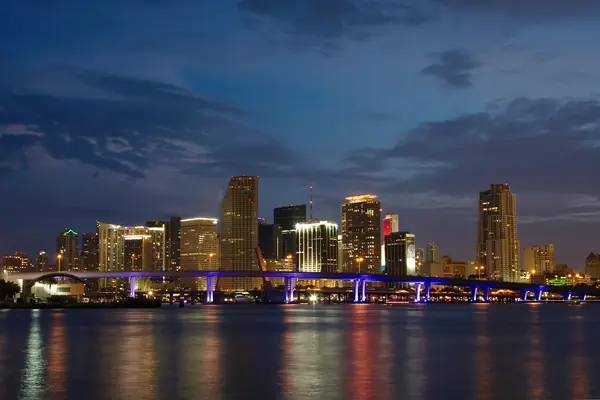 Downtown Miami at dusk from Watson Island, July 4, 2010 (not the gym or the grass where he slept)