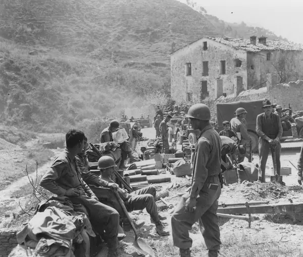 Men of Cannon Company, 442nd Infantry, at Prato, Italy, April 9, 1945 (Inouye isn’t shown)