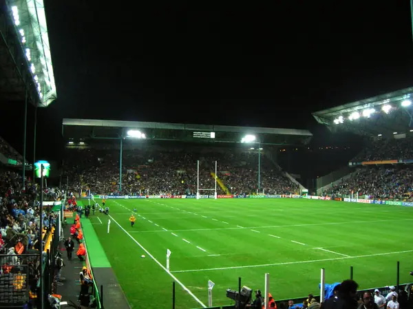 The Stade Geoffroy-Guichard, Saint-Étienne, at night during the 2007 Rugby World Cup, September 29, 2007 (not the 1998 match)