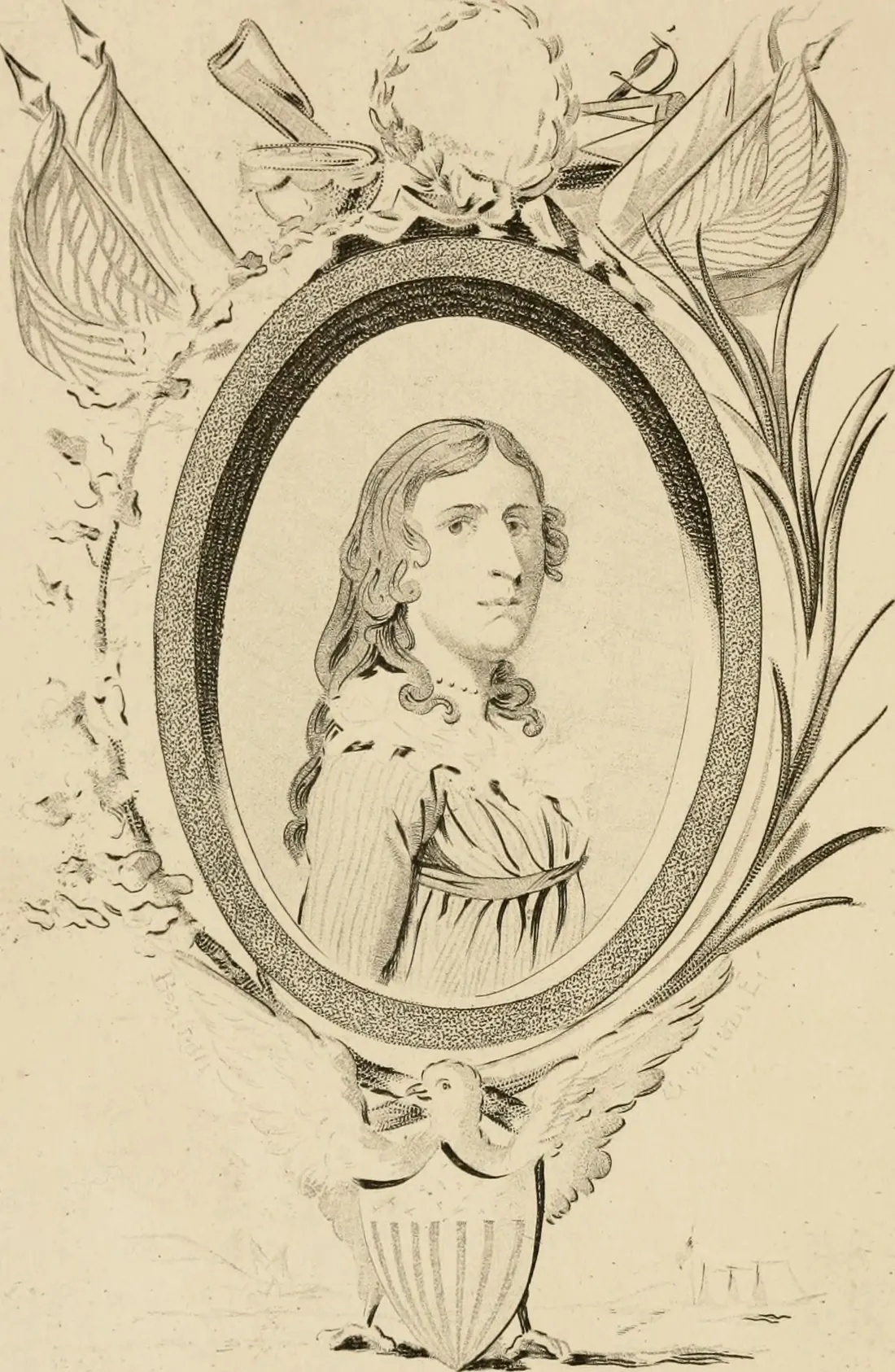 Deborah Sampson: the same 1797 engraving, as printed in the 1866 edition of The Female Review