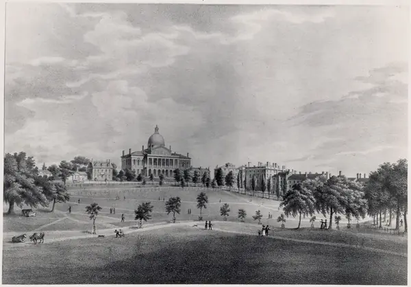 The Massachusetts State House from Boston Common, print by James Kidder, 1828