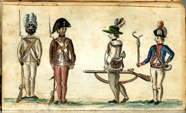 Continental Army soldiers, watercolor by Jean-Baptiste-Antoine de Verger, 1781 (before her enlistment)