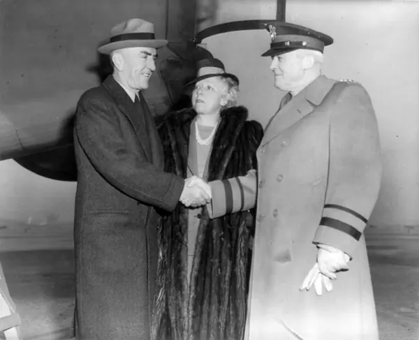 Eddie and Adelaide Rickenbacker with Lt. Gen. Henry H. Arnold, December 19, 1942, after the rescue