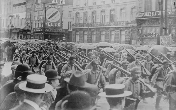 German troops crossing Place Charles Rogier, Brussels, August 20, 1914 (the occupied city, not Cavell’s network)