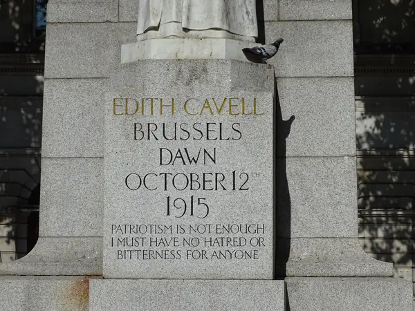 The inscription beneath her statue: “Patriotism is not enough / I must have no hatred or bitterness for anyone,” 2019