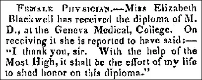 “Female Physician,” The Star and Banner, Gettysburg, March 9, 1849