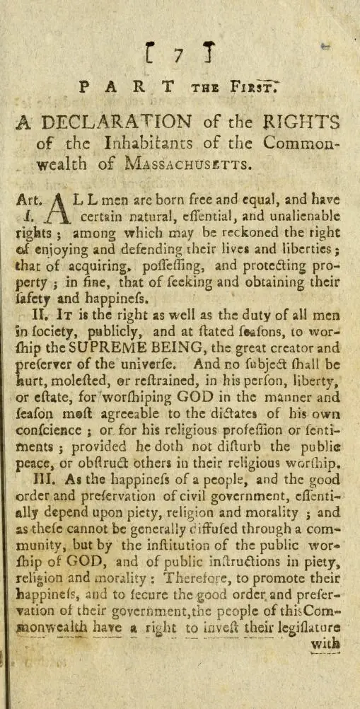 First Articles of the 1780 Massachusetts Constitution