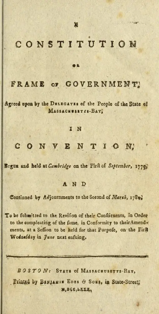 Title Page of the 1780 Massachusetts Constitution