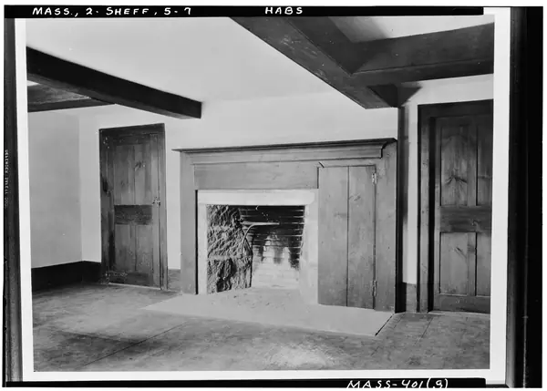 The kitchen fireplace of the Ashley House, 1935 (the place, not the event)