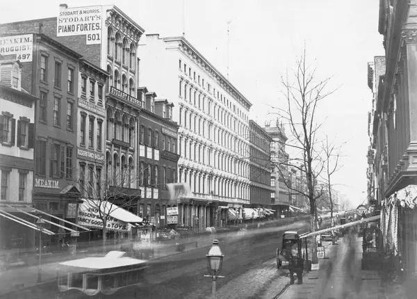 Broadway, looking north from Broome Street, Manhattan (circa 1853-1855)