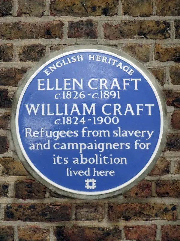 The English Heritage blue plaque to Ellen and William Craft at 26 Cambridge Grove, London, 2021