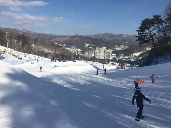 Snowboarders at Bogwang Phoenix Park during the 2018 Games, February 12, 2018 (not Ledecká)