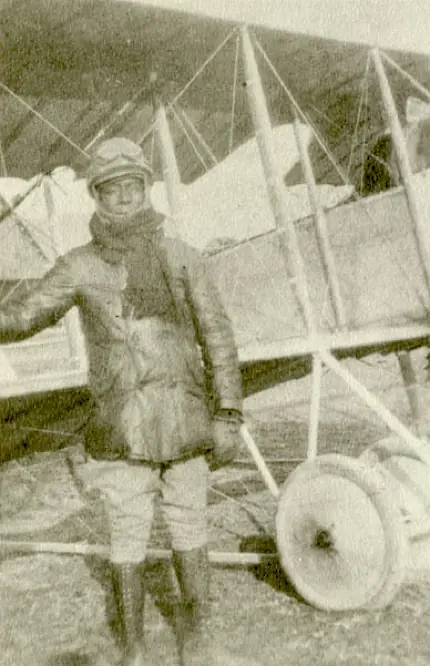 Eugene Bullard in front of a Caudron G.3 trainer, about 1917