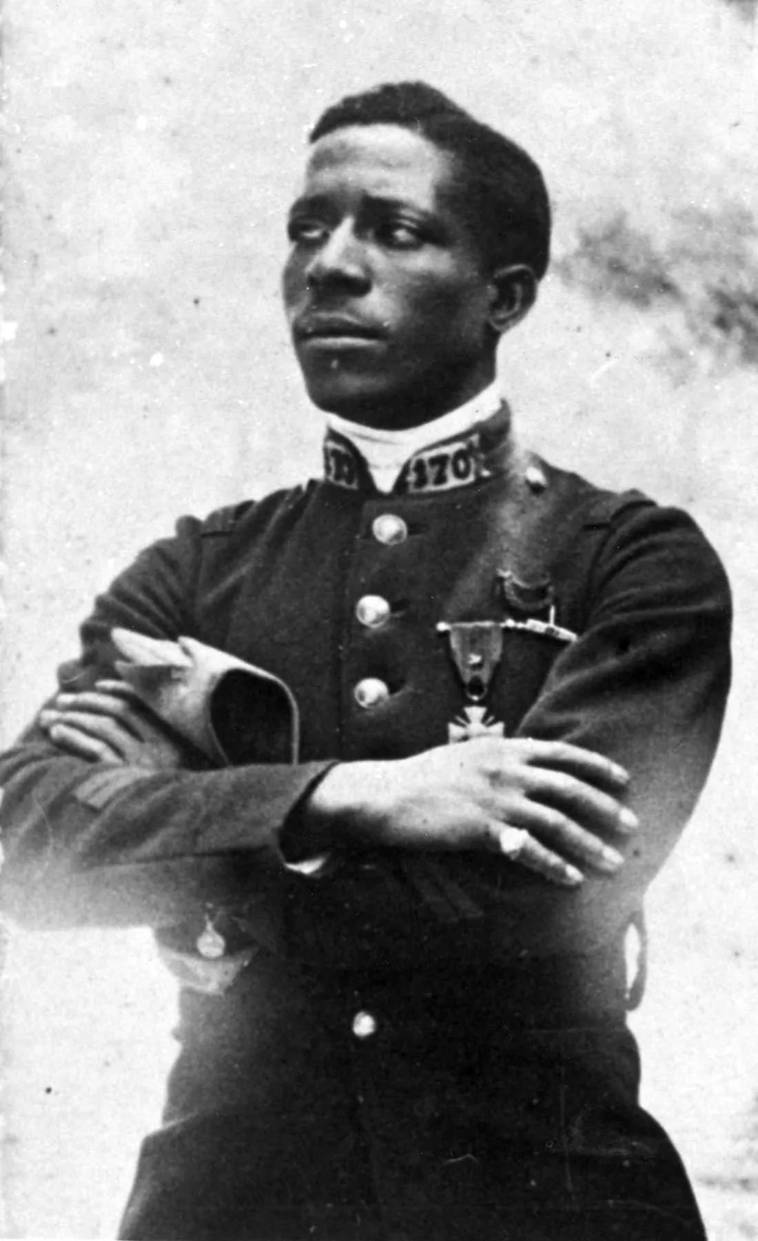 Eugene Bullard in the uniform of the 170th Infantry with his Croix de Guerre, France, about 1917